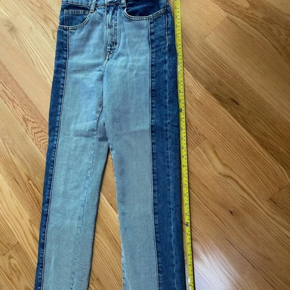 MAJE Packy Straight Cut Two Tone Faded Blue Jeans Gold Zipper FR 34 US 0 - Picture 10 of 12